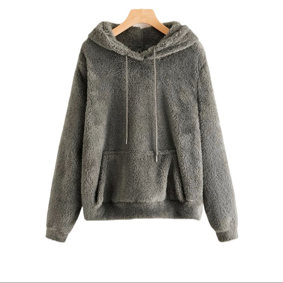 Teddy Hoodie Soft Fuzzy Sweatshirt Colorblock - Picture 5 of 7